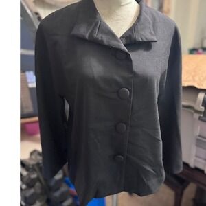 Neiman Marcus Exclusive Black Wool Blend Button Front Blazer Jacket Size 4